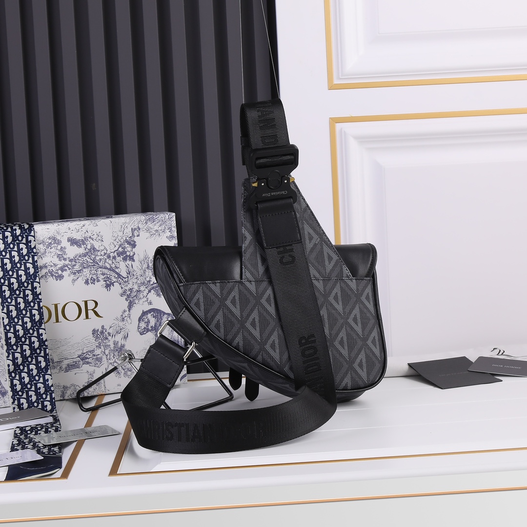Replica Dior Cd Diamond Canvas Saddle Bag- Black/White