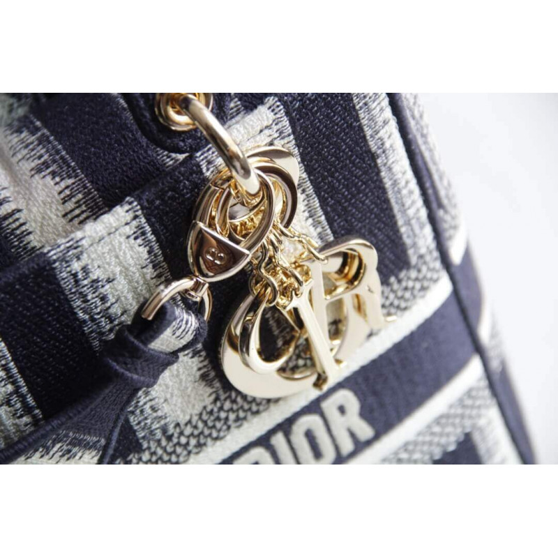 Replica Dior Medium Blue D-Stripes Embroidery Lady D-Lite Bag M0565