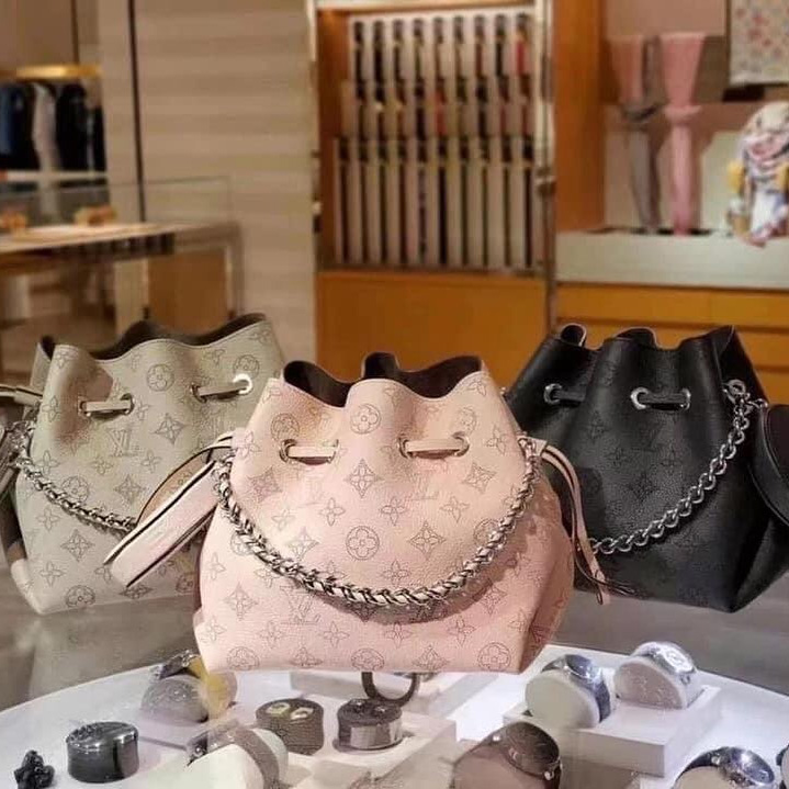 Replica Louis Vuitton Bella Bucket Bag Black/Pink/Grey