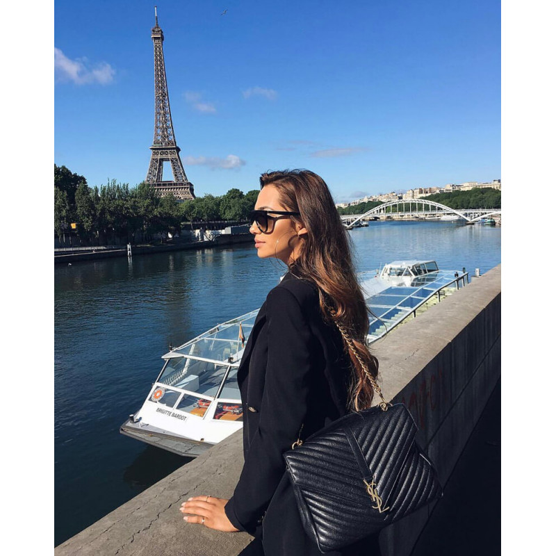 Replica Ysl Saint Laurent Sheepskin Matelasse Chevron Monogram Large College Satchel 392738 Black