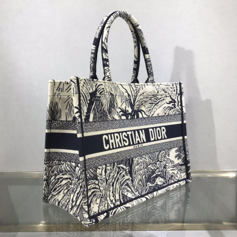 Replica Dior Small Book Tote Blue Toile De Jouy Palms Embroidery M1296