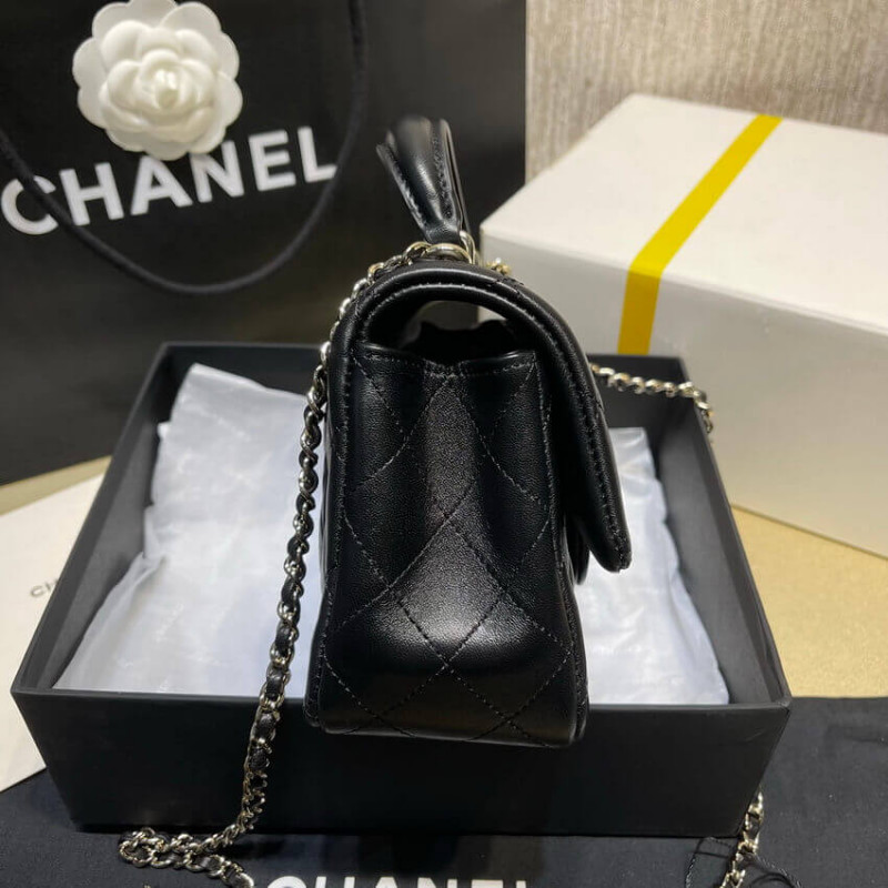 Replica Chanel Lambskin Mini Flap Bag With Top Handle Black As2431 With Charms