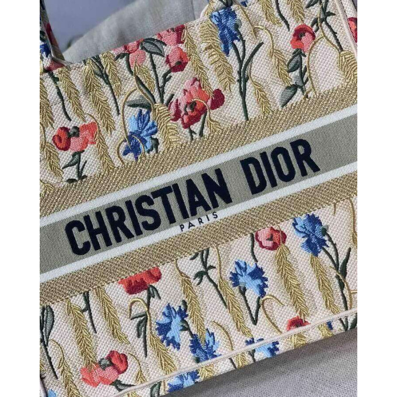 Replica Dior Small Book Tote In Hibiscus Metallic Thread Embroidery M1296