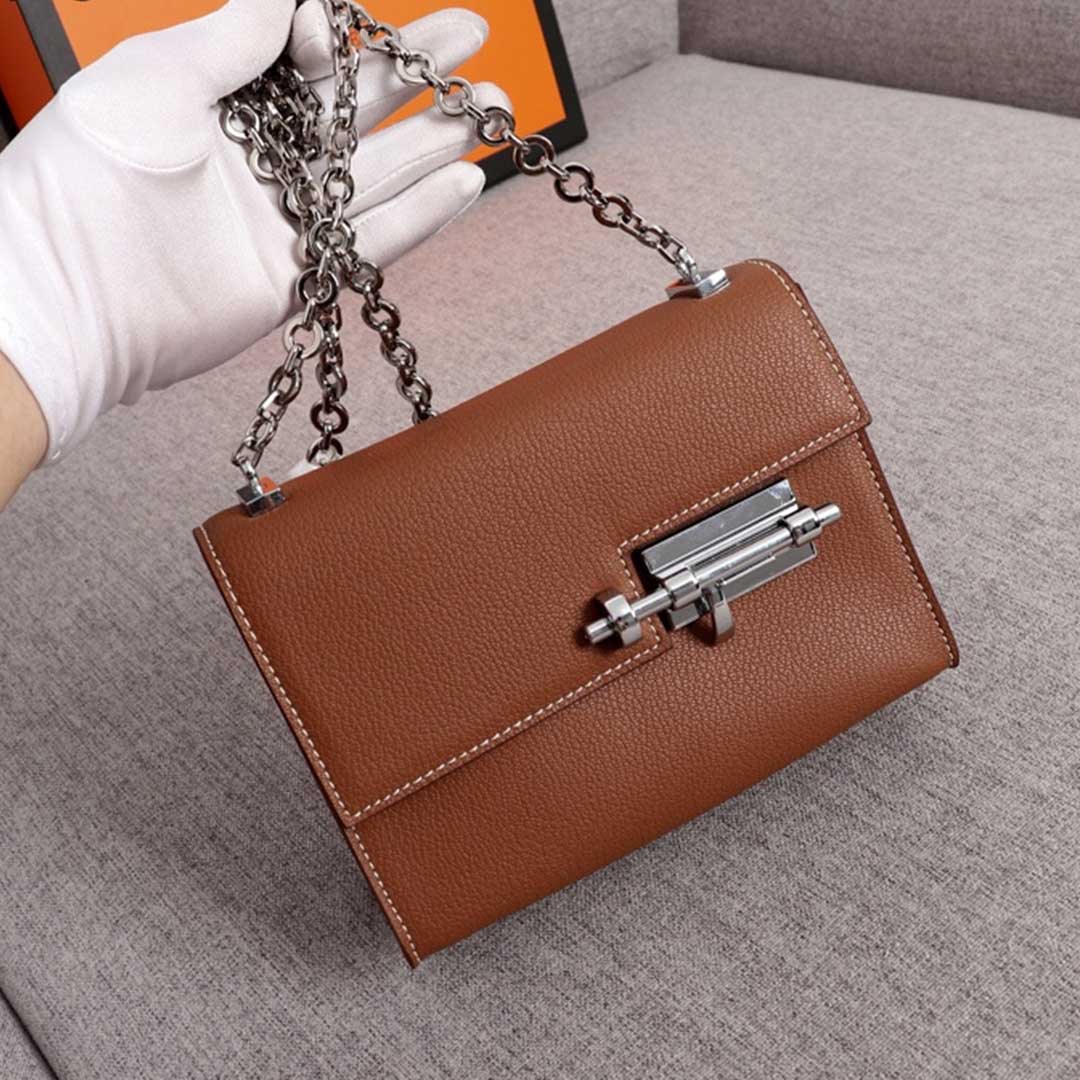Replica Hermes Verrou Chaine Mini Bag Beige/Black/Brown