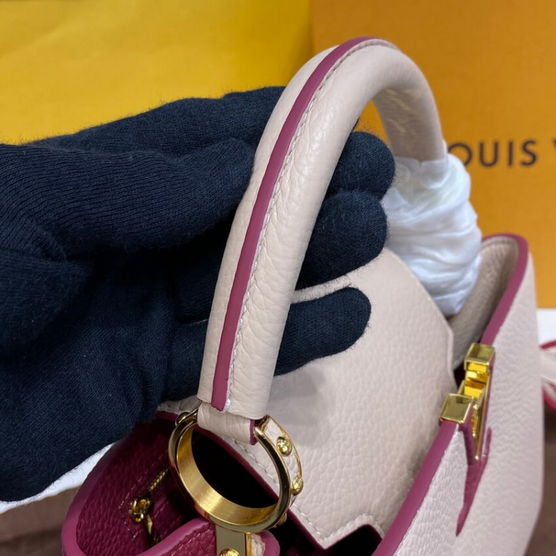 Replica Louis Vuitton Capucines Bb M59061 Eggshell/Lie De Vin Red