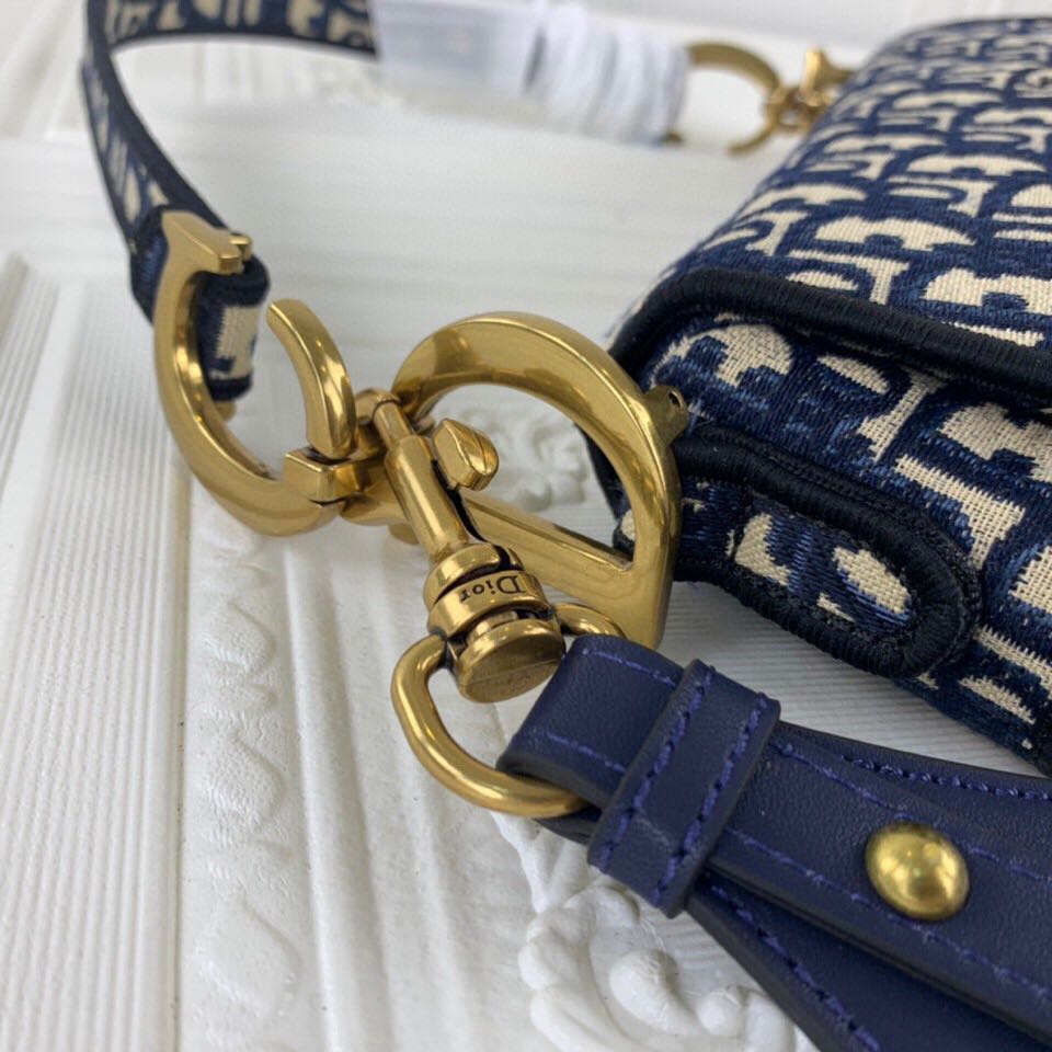 Replica Dior Navy/Gray Oblique Embroidery Saddle Bag