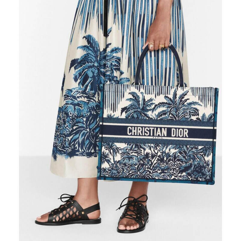 Replica Dior Book Tote In Blue Palms Embroidery M1286