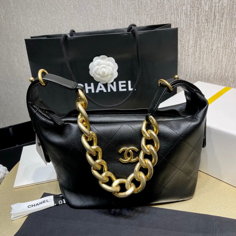Replica Chanel Black Calfskin Leathe Hobo Bag As2910