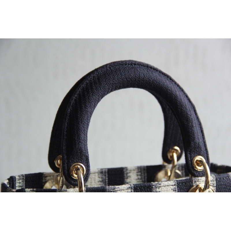 Replica Dior Medium Blue D-Stripes Embroidery Lady D-Lite Bag M0565
