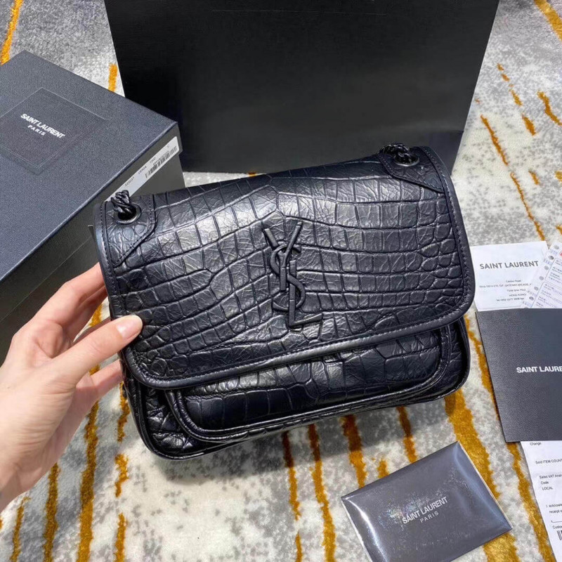 Replica Ysl Saint Laurent Niki Baby In Soft Crocodile-Embossed Leather 533037