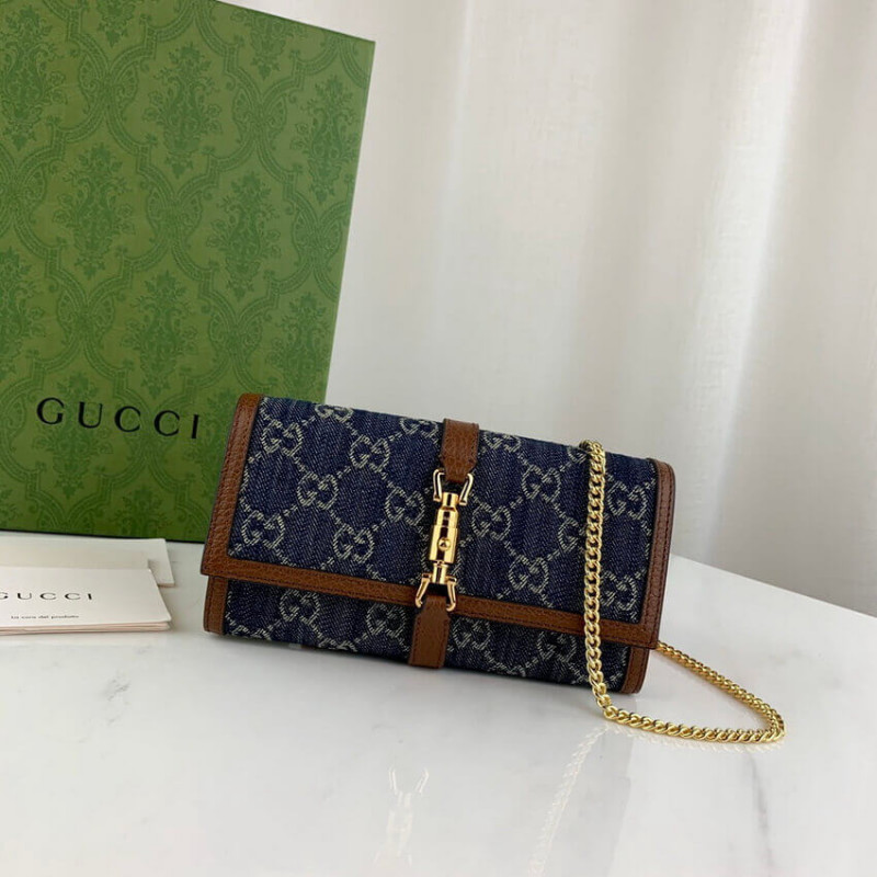 Replica Gucci Jackie 1961 Chain Wallet 652681 In Blue Denim
