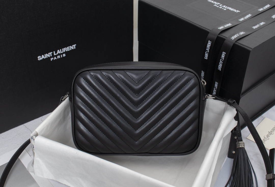 Replica Ysl Lou Camera Bag In Quilted Leather- Black/Silver
