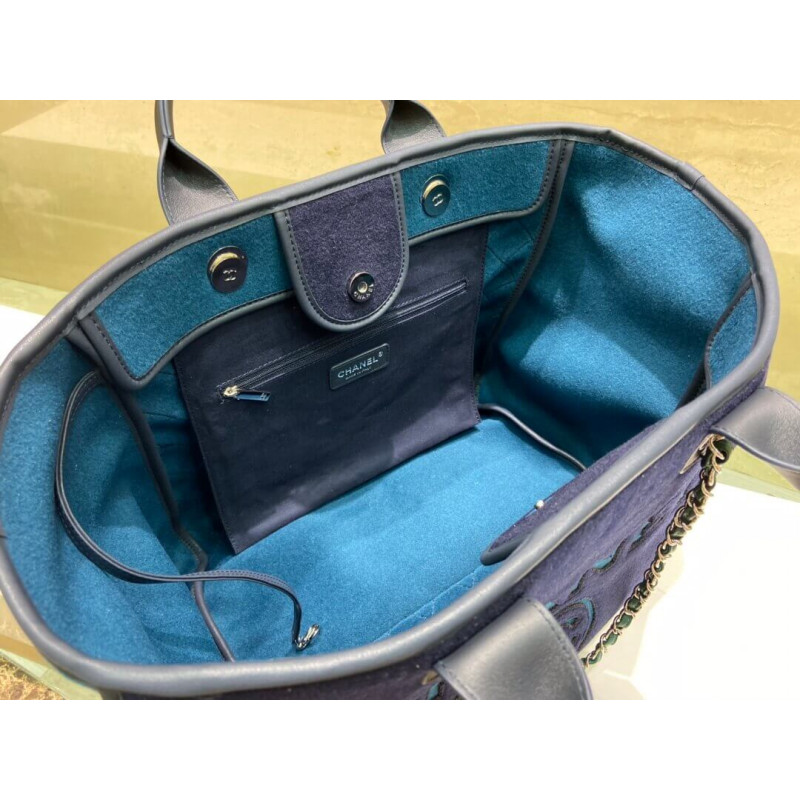 Replica Chanel Wool Felt Deauville Shopping Bag A60598 Blue