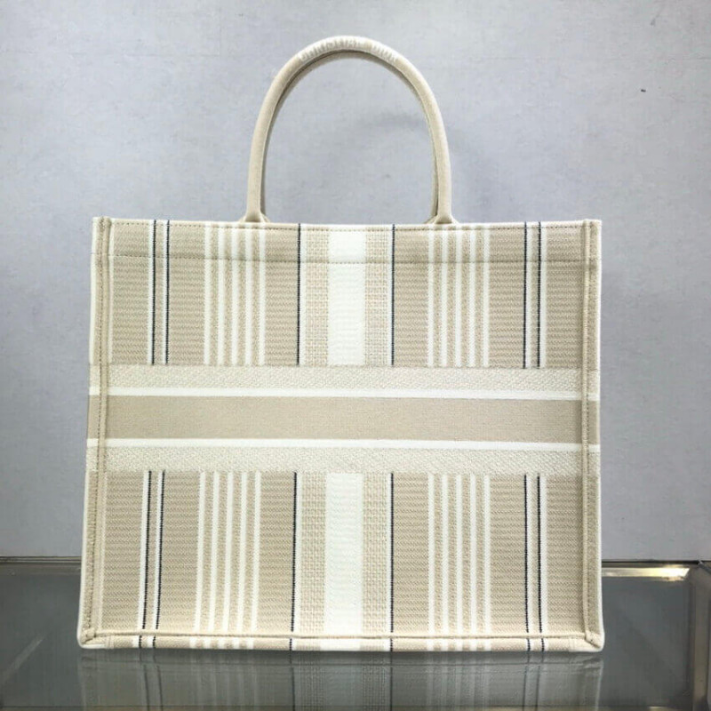 Replica Dior Book Tote Beige Stripes Embroidery M1286