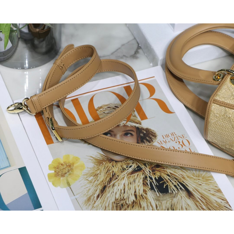 Replica Christian Dior Medium Lady Dior Bag Natural Cannage Raffia M0565