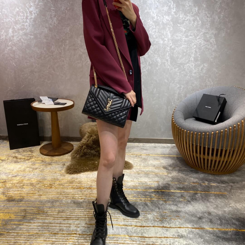 Replica Saint Laurent Grain Leather Envelope Small Bag 526286 Black