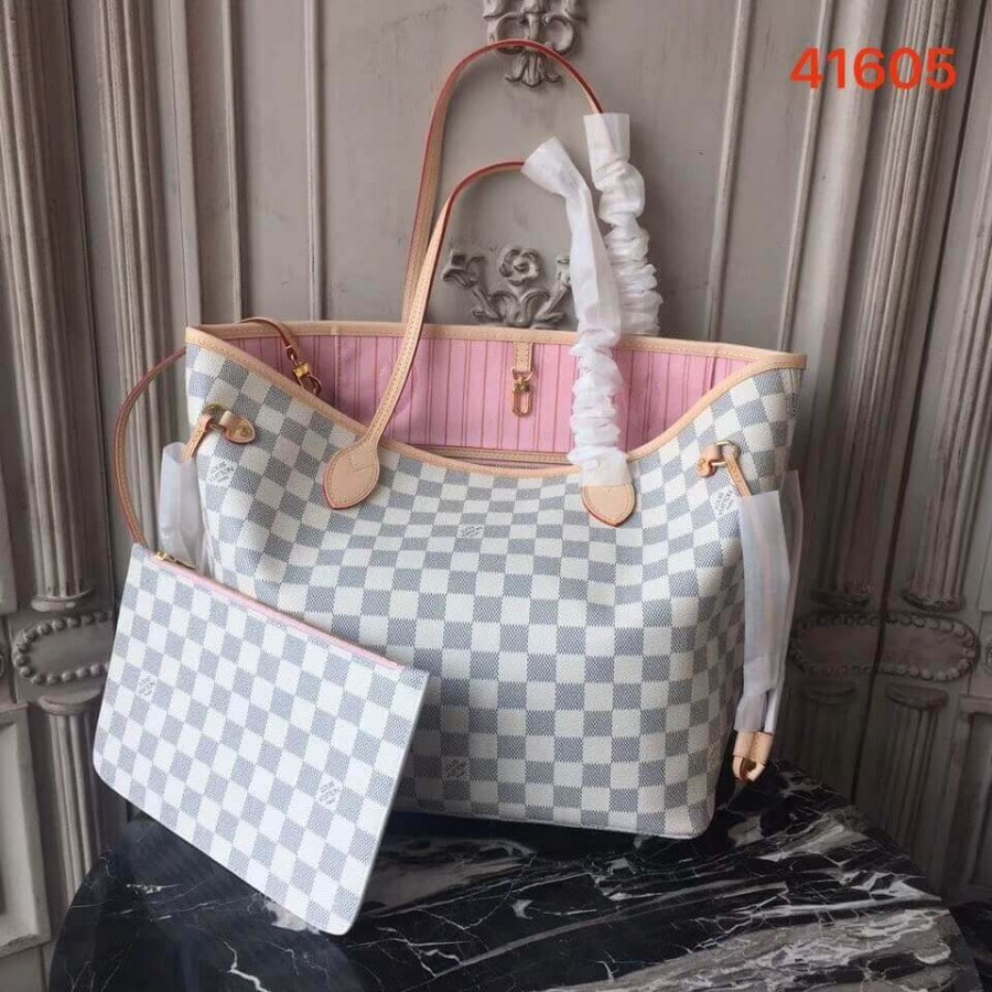 Replica Louis Vuitton Damier Azur Canvas Neverfull Mm N41605 Pink
