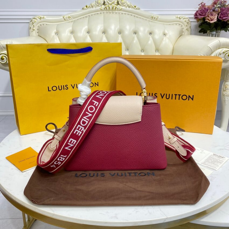 Replica Louis Vuitton Capucines Bb M59061 Eggshell/Lie De Vin Red