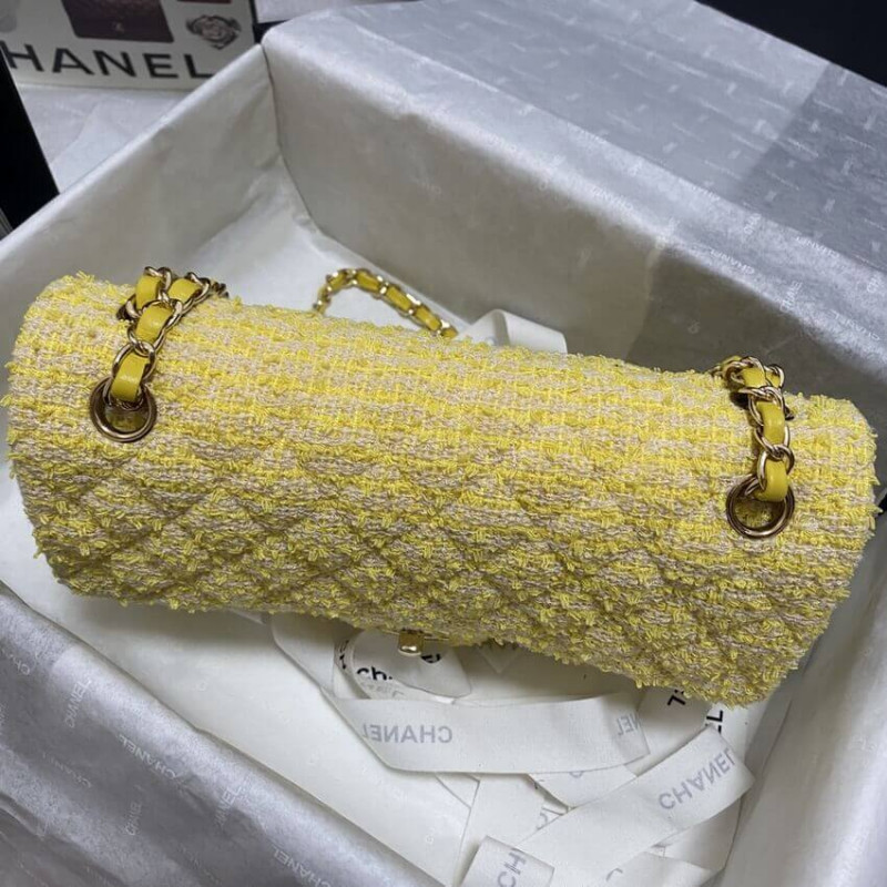 Replica Chanel Classic Flap Bag In Yellow Tweed 1112
