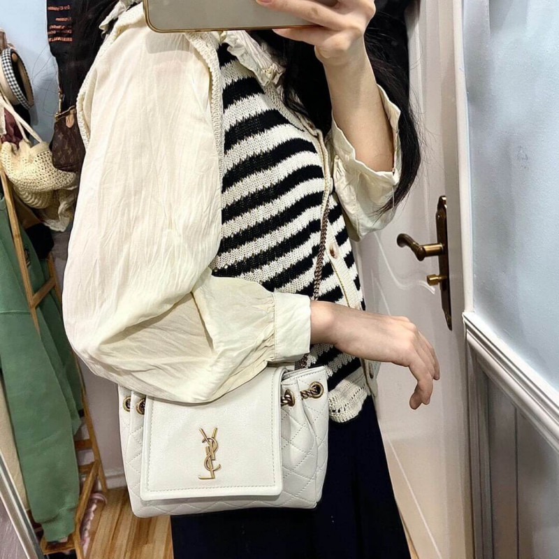 Replica Saint Laurent Nolita Mini Leather Shoulder Bag 672738 White