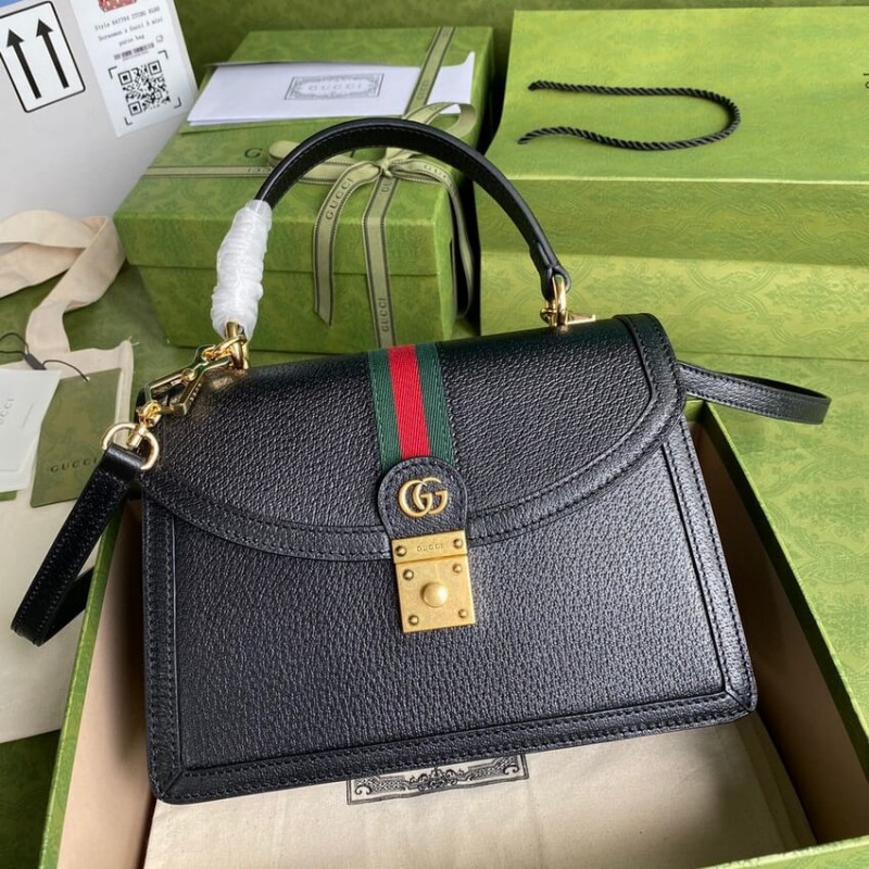Replica Gucci Ophidia Leather Small Top Handle Bag With Web 651055