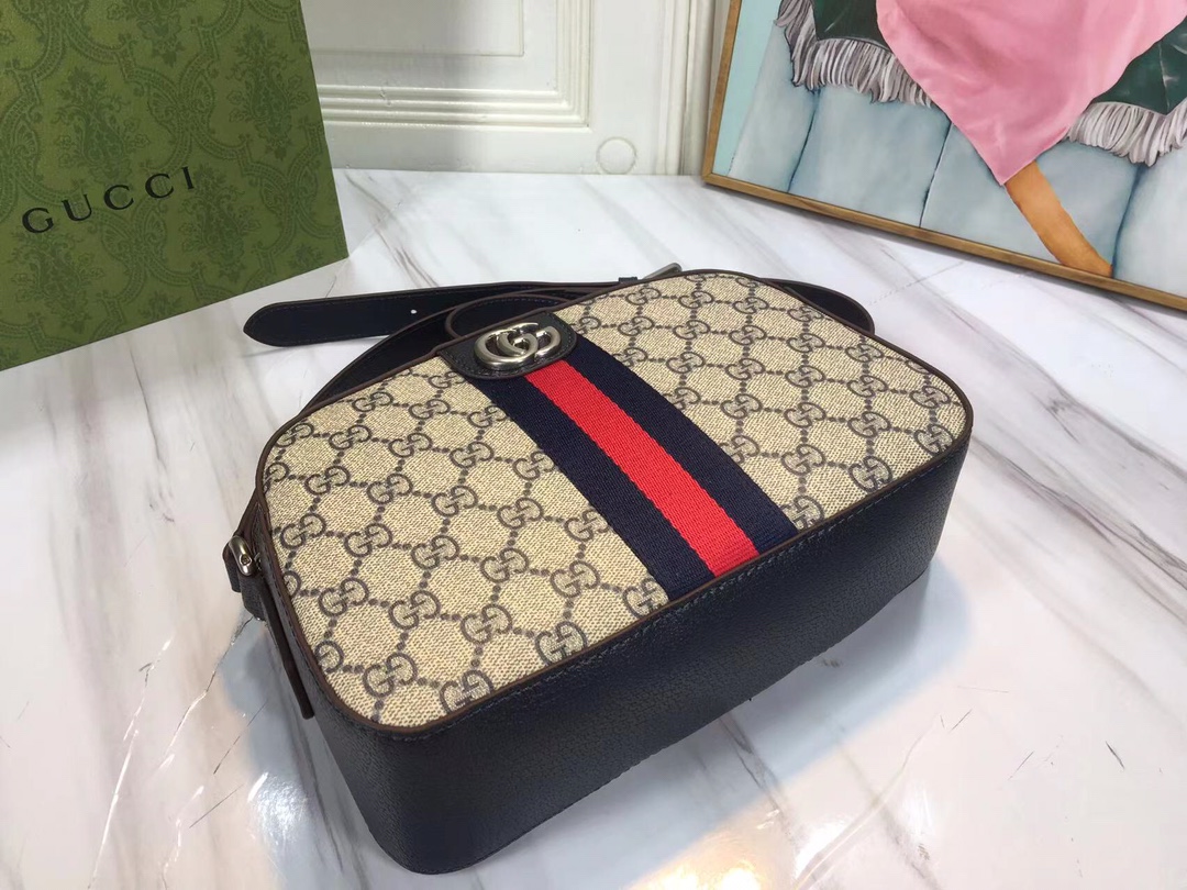 Replica Gucci Ophidia Double G Shoulder Bag- Black/White