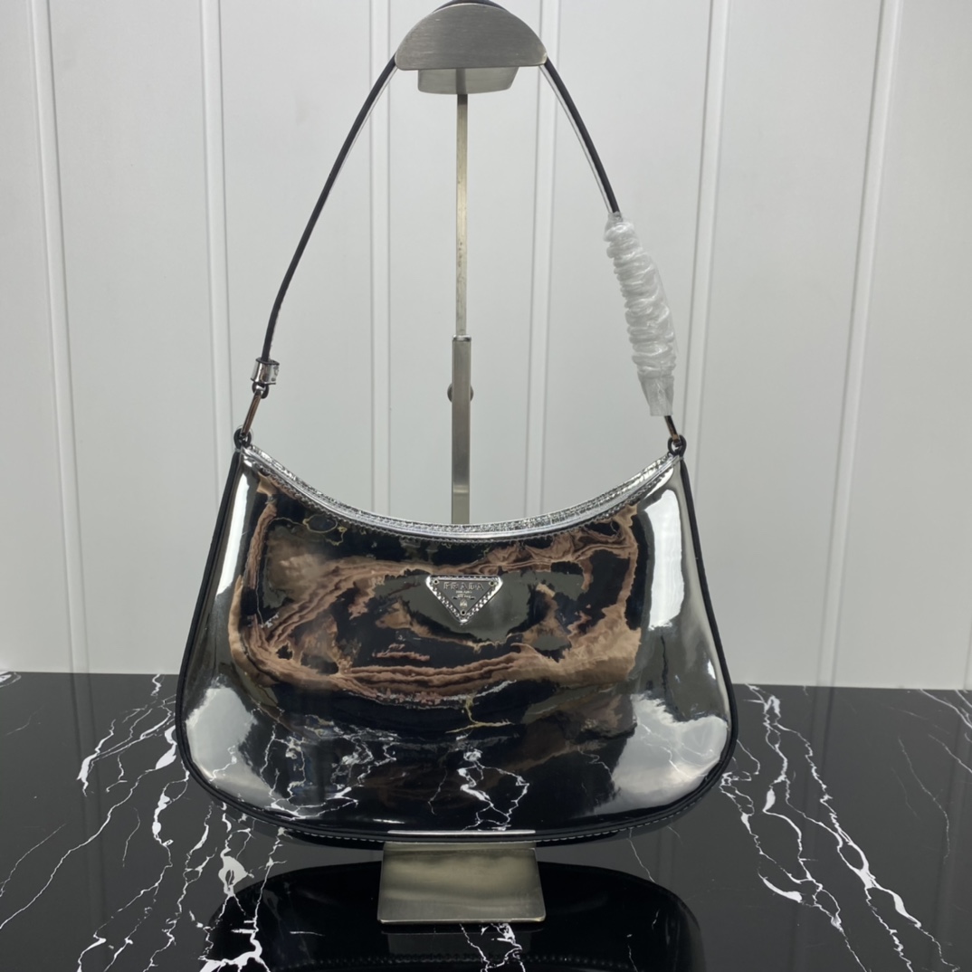 Replica Prada Cleo Brushed Leather Shoulder Bag With Flap 1Bc499 Black/Silver