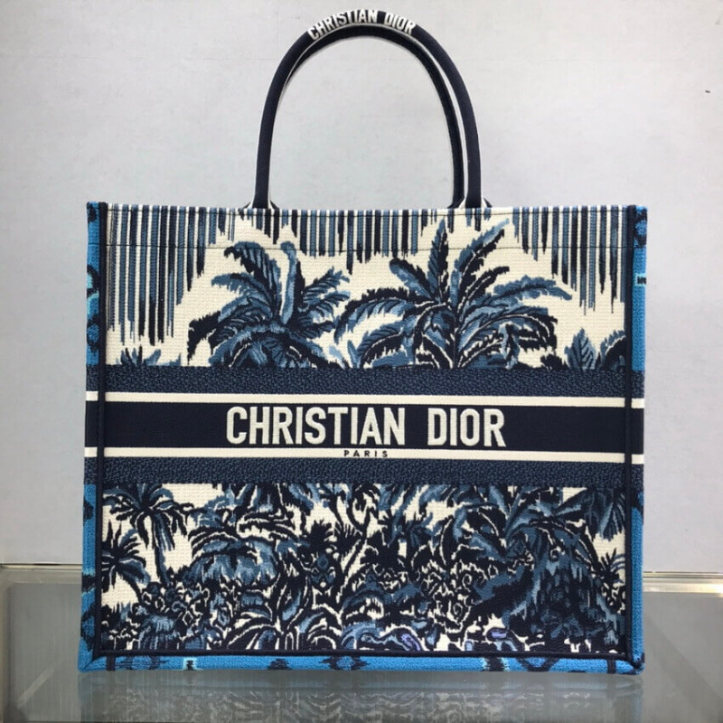 Replica Dior Book Tote In Blue Palms Embroidery M1286