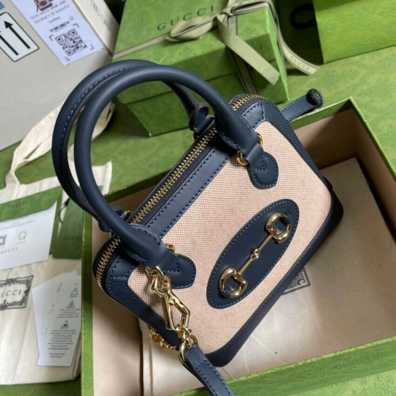 Replica Gucci Horsebit 1955 Mini Top Handle Bag 640716 In Beige Canvas
