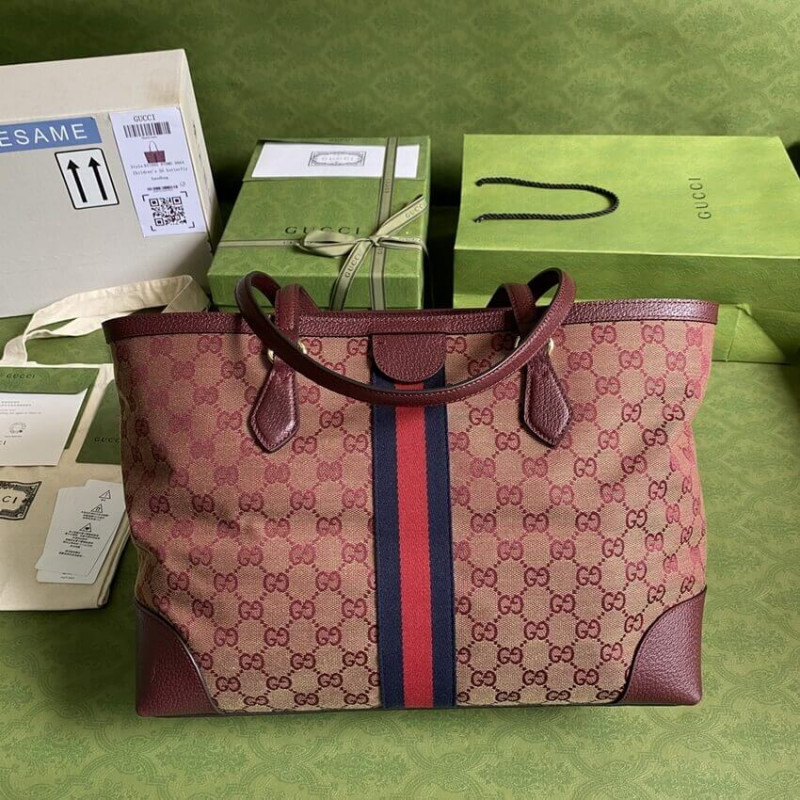 Replica Gucci Ophidia Medium Tote With Web In Burgundy Gg Canvas 631685