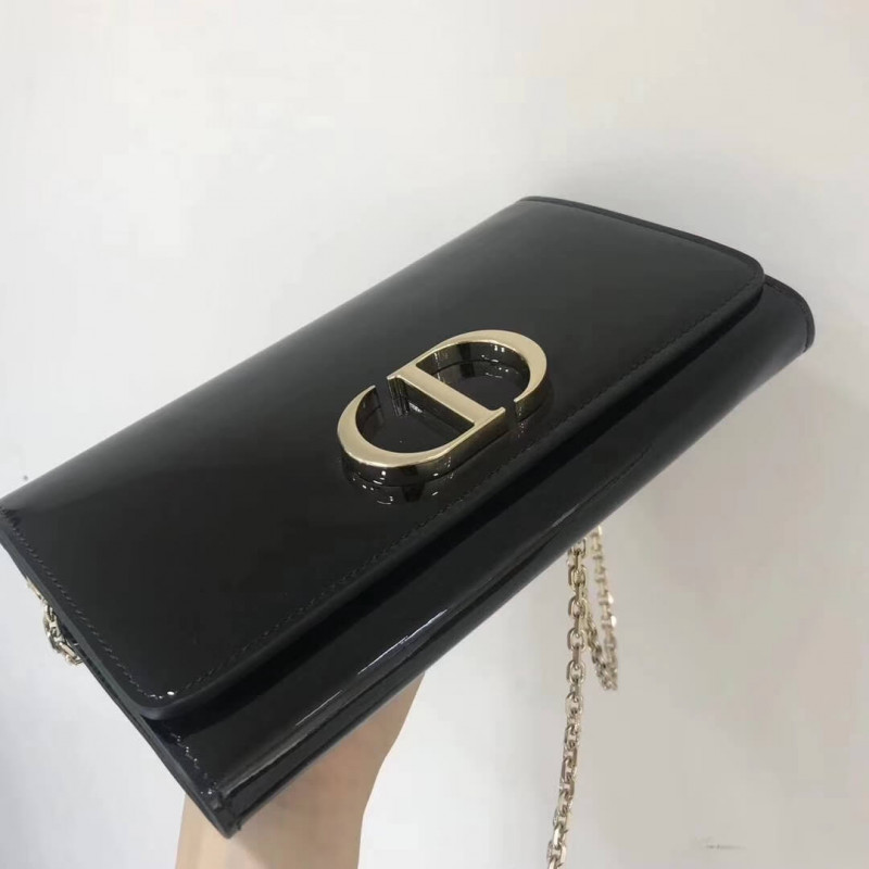 Replica Christian Dior Black 30 Montaigne Patent Calfskin Wallet On Chain S2059