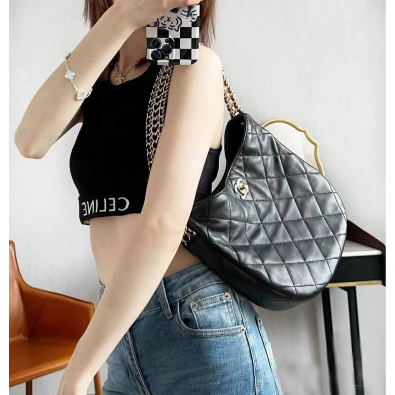 Replica Chanel Hobo Bag In Lambskin As3153 Black