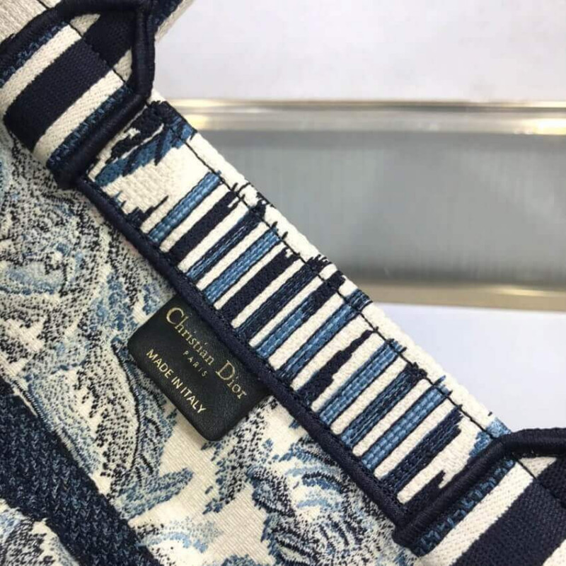 Replica Dior Small Book Tote In Blue Palms Embroidery M1296