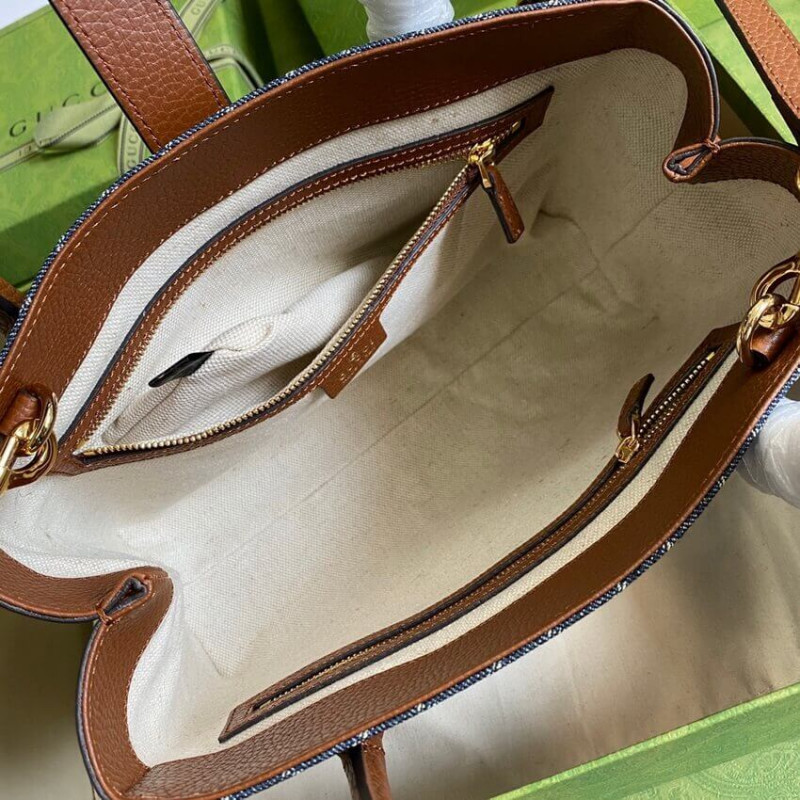 Replica Gucci Jackie 1961 Medium Tote Bag In Blue Denim 649016