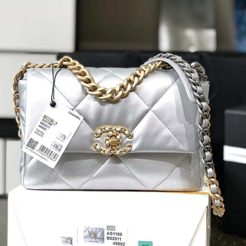 Replica Chanel 19 Flap Bag As1160 Silver