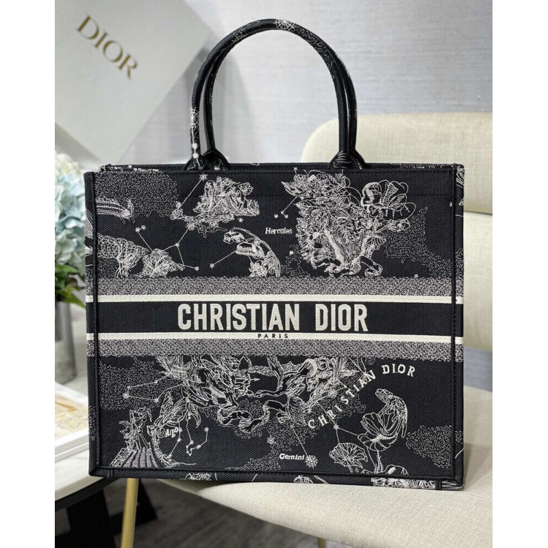 Replica Christian Dior Large Book Tote Black Toile De Jouy Zodiac Embroidery M1286