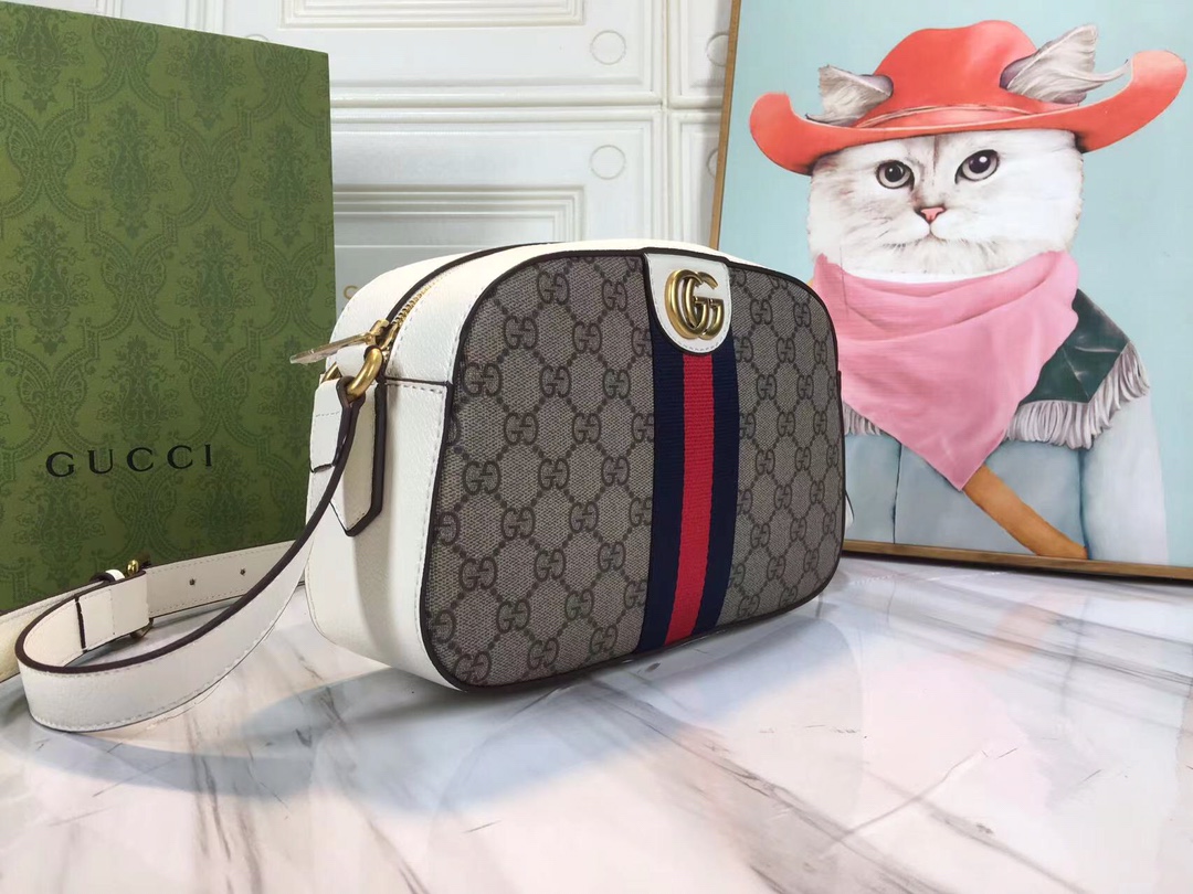 Replica Gucci Ophidia Double G Shoulder Bag- Black/White