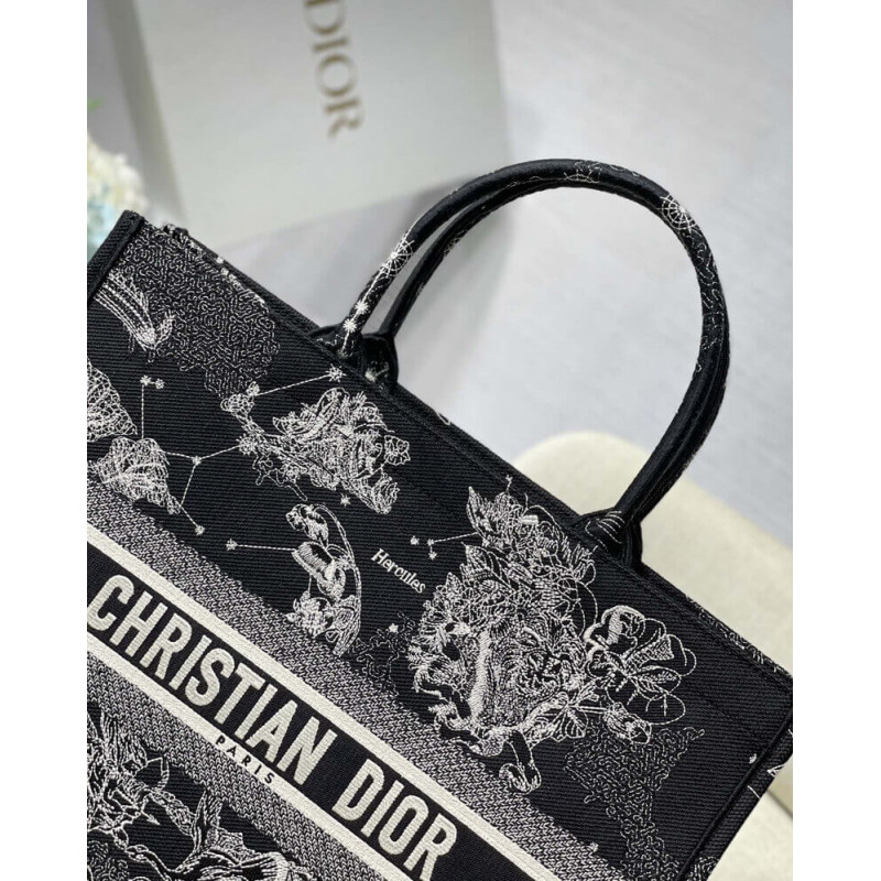 Replica Christian Dior Large Book Tote Black Toile De Jouy Zodiac Embroidery M1286