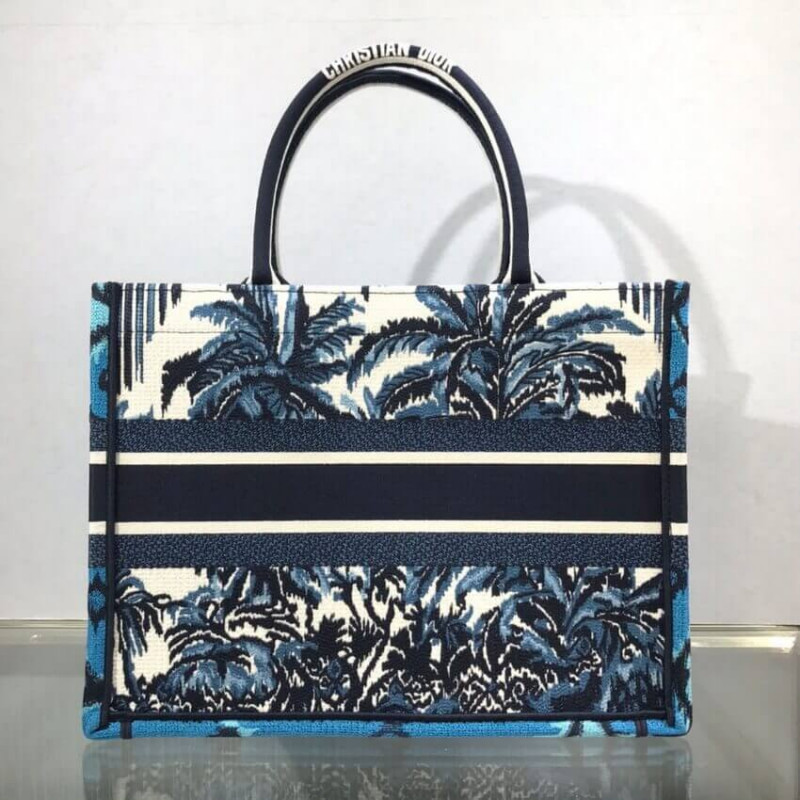 Replica Dior Small Book Tote In Blue Palms Embroidery M1296