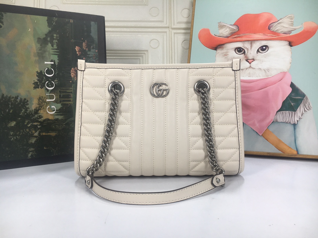Replica Gucci Marmont Small Tote Bag- Brown/Gray/White