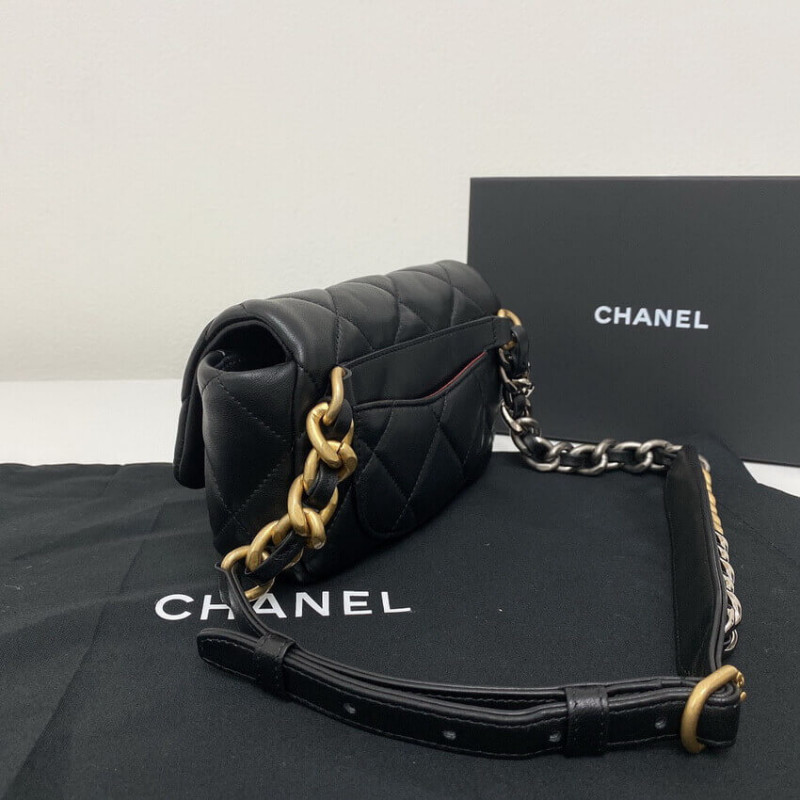 Replica Chanel Lambskin Quilted Chanel 19 Waist Bag As1163 Black
