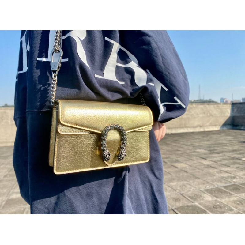 Replica Gucci Dionysus Small Shoulder Bag In Gold Lame Leather 499623