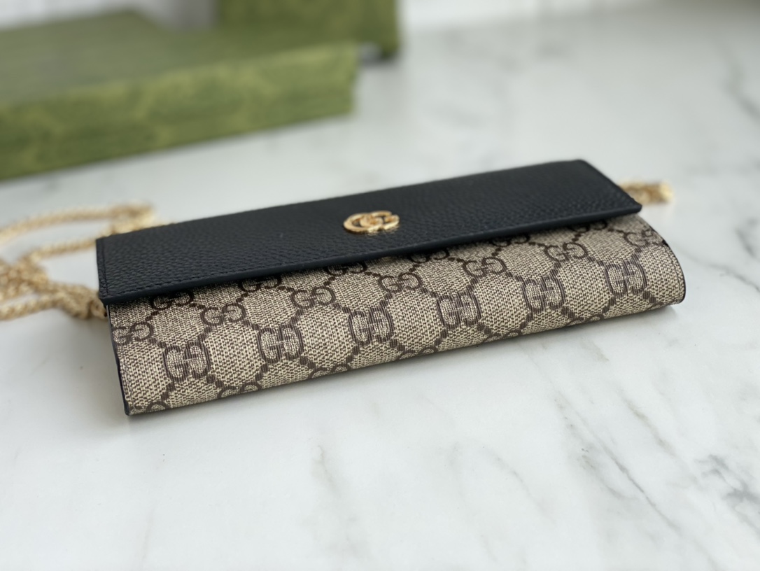 Replica Gucci Marmont Chain Wallet Beige/Black