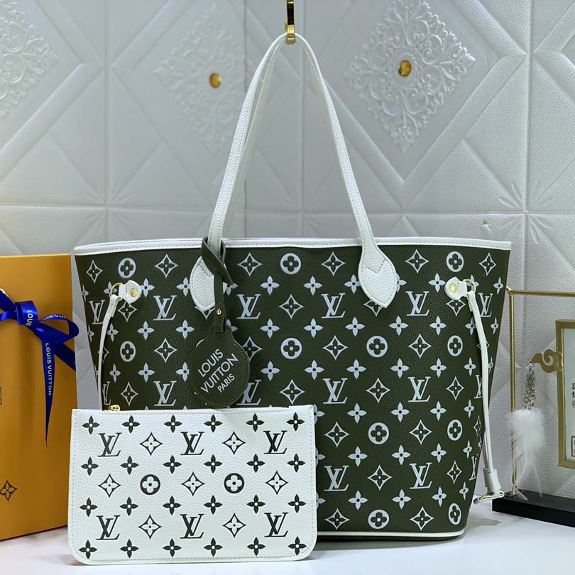 Replica Louis Vuitton Neverfull Mm Tote Bag- Green Beige