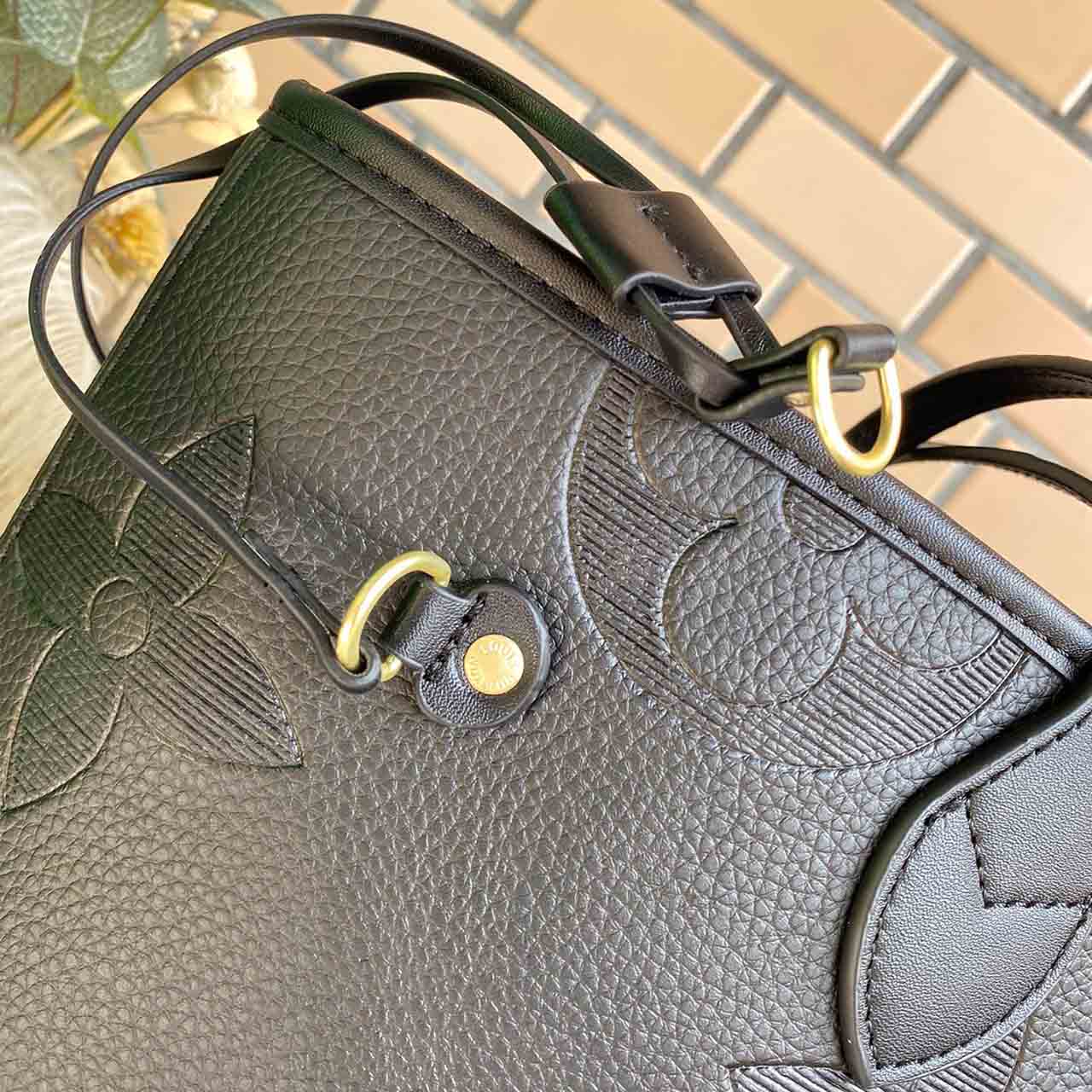 Replica Louis Vuitton Neverfull Mm Monogram Empreinte Leather M45685 Black/Beige/Blue