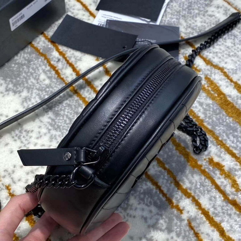 Replica Saint Laurent Vinyle Round Camera Bag In Chevron-Quilted Smooth Leather 6104361
