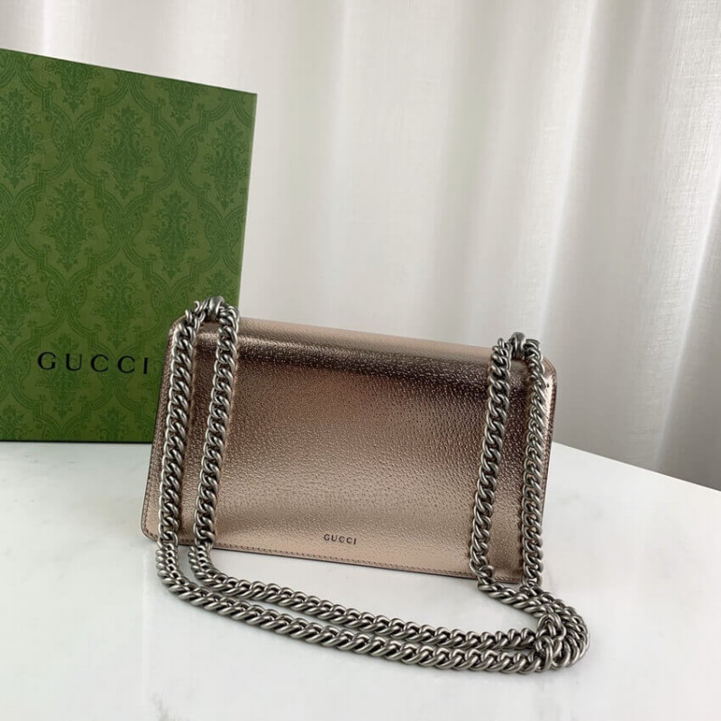 Replica Gucci Dionysus Small Shoulder Bag In Rose Gold Lame Leather 499623