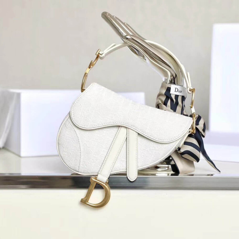 Replica Christian Dior Mini Saddle Bag In White Oblique Jacquard M0447