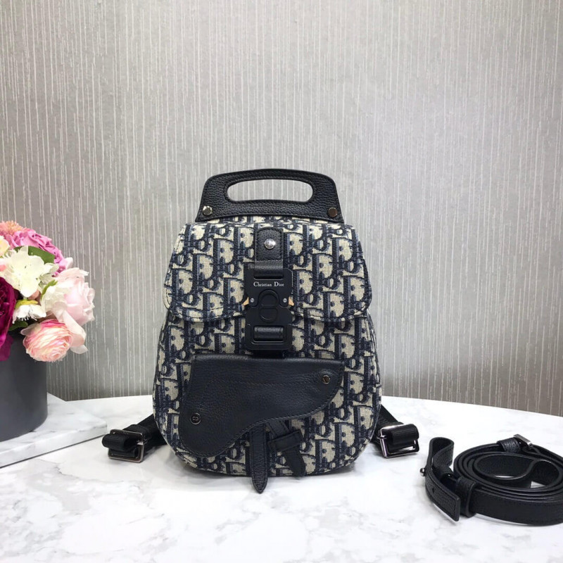 Replica Christian Dior Mini Saddle Backpack Navy Blue Dior Oblique Jacquard 1Ad086
