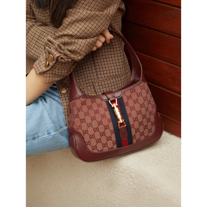 Replica Gucci Jackie 1961 Small Shoulder Bag 636706 In Burgundy Gg Canvas